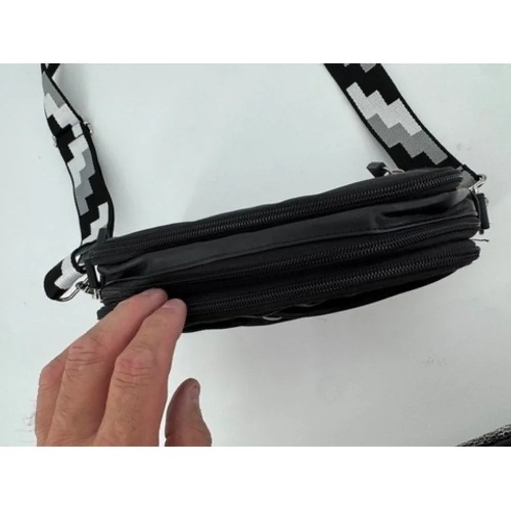 HKWP Crossbody Bag Purse Women Small Black Nylon Geometric Strap Belt Loops Zip